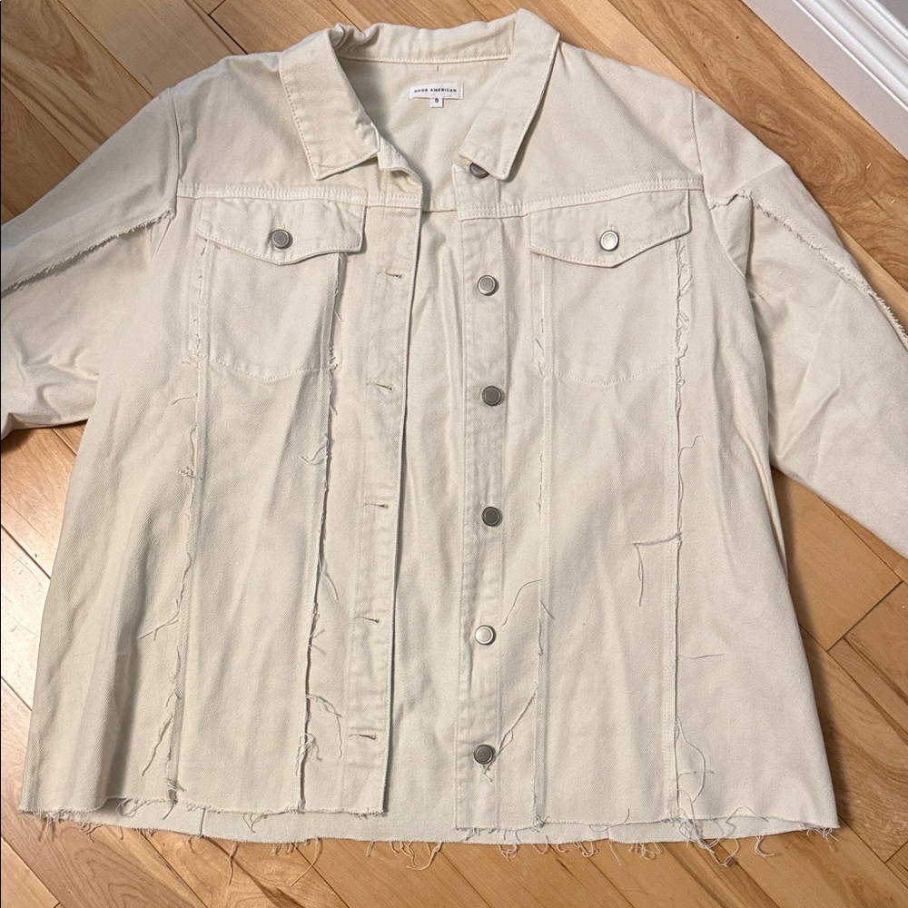 Good American Cream Denim Jacket